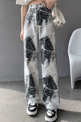 Lange Hose mit hoher Taille und 3D-Druck